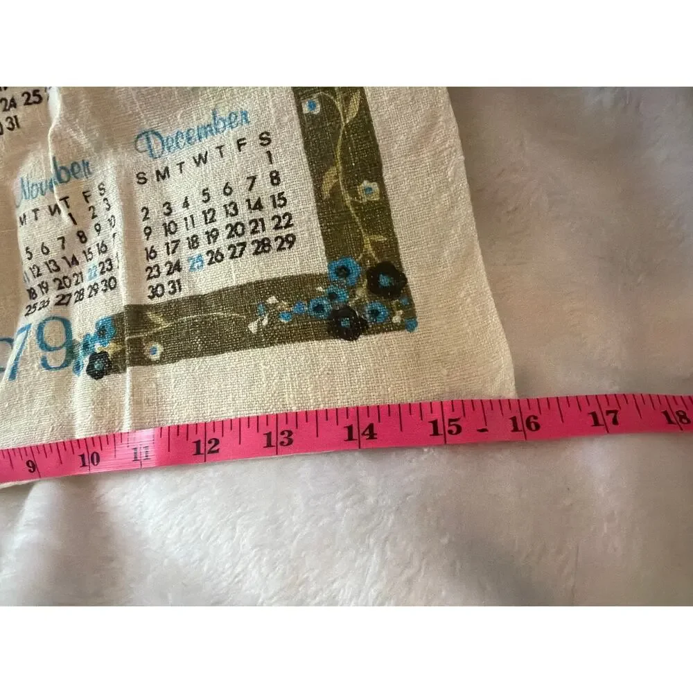 Vtg 1979 Cat Kitten Calendar Tea Towel Linen Wall Hanging Retro Kitchen Decor